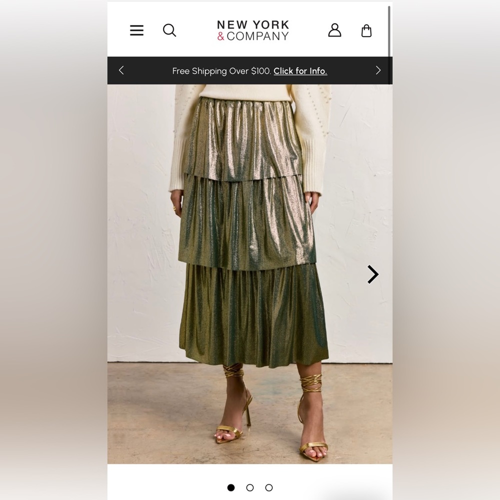 NWT NY&Co Foil Ribbed Gold Midi Skirt size XS